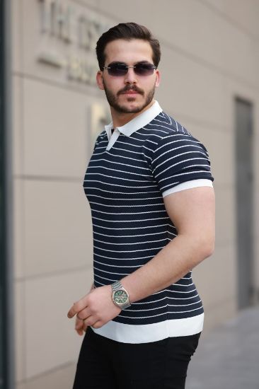 Erkek Kısa Kollu çizgi Desenli örme Kumaş Tshirt resmi